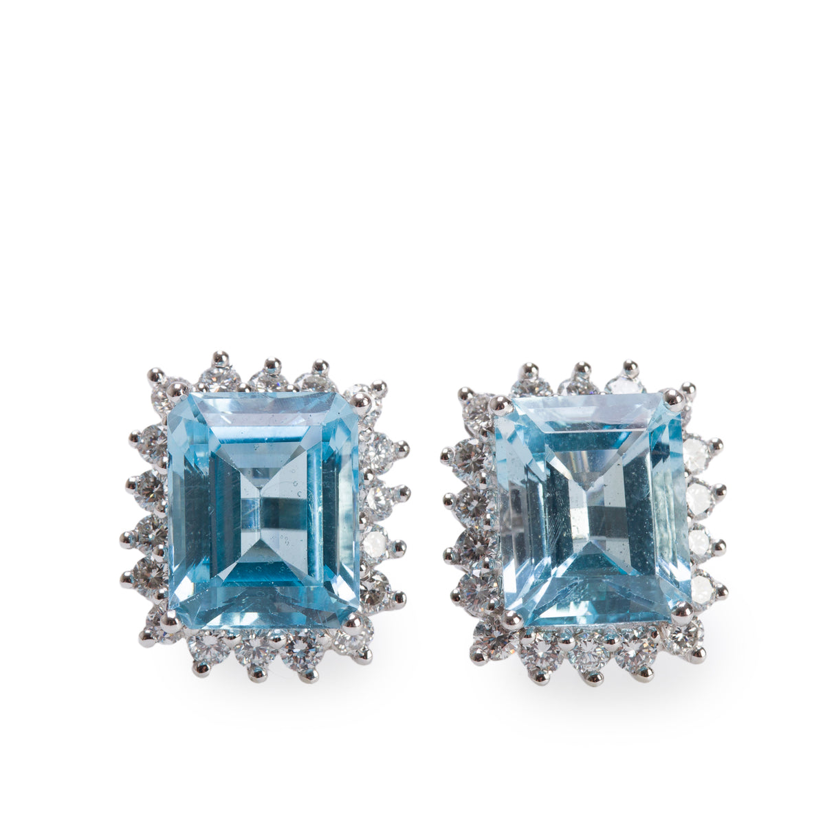 14k White Gold Blue Topaz & Diamond Stud Earrings