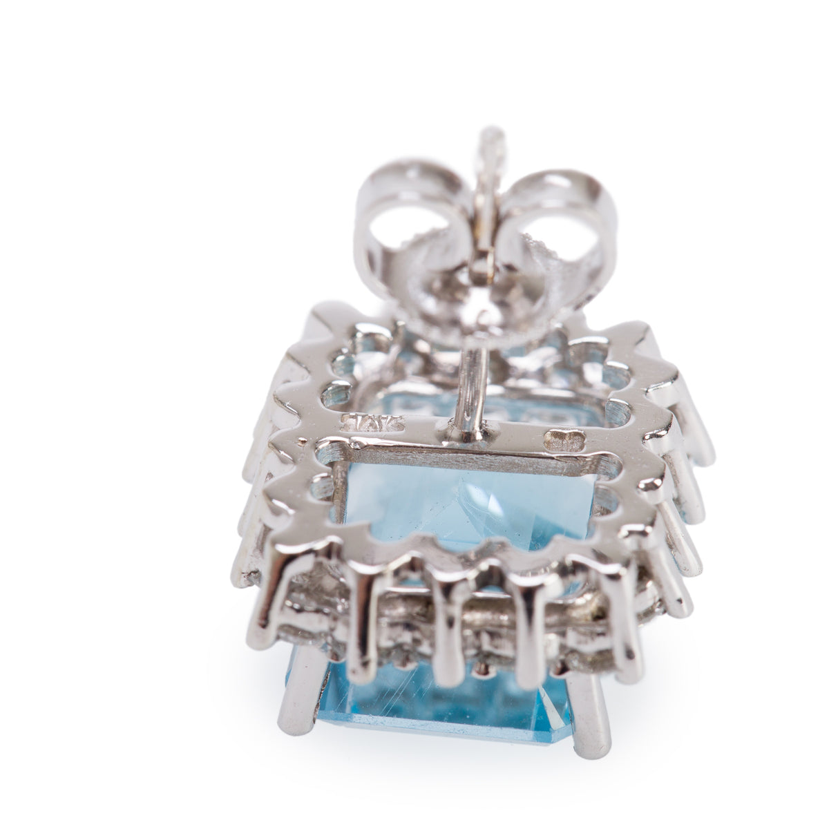 14k White Gold Blue Topaz & Diamond Stud Earrings