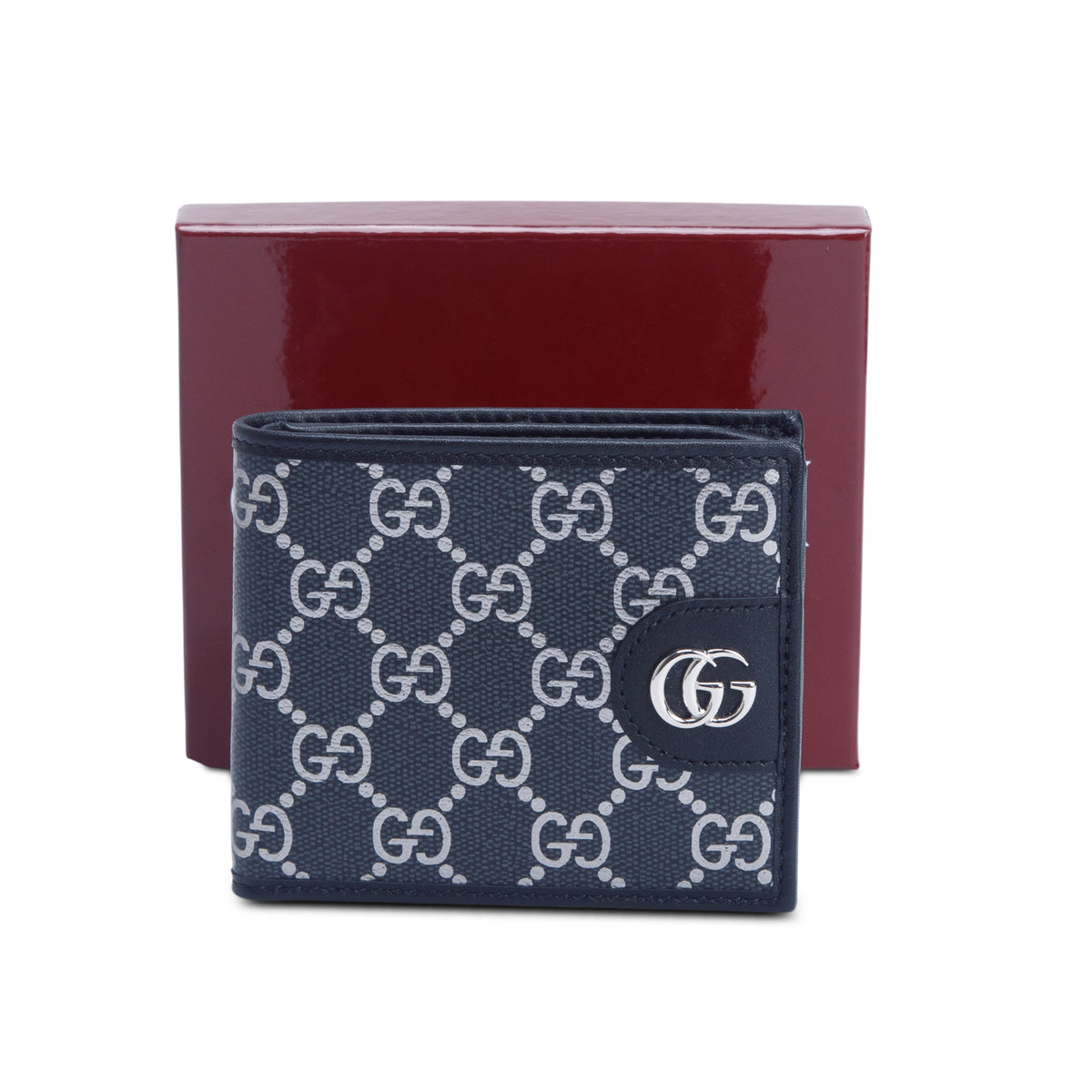 Gucci Black/Silver GG Supreme Monogram Bi-Fold Wallet w/ Box
