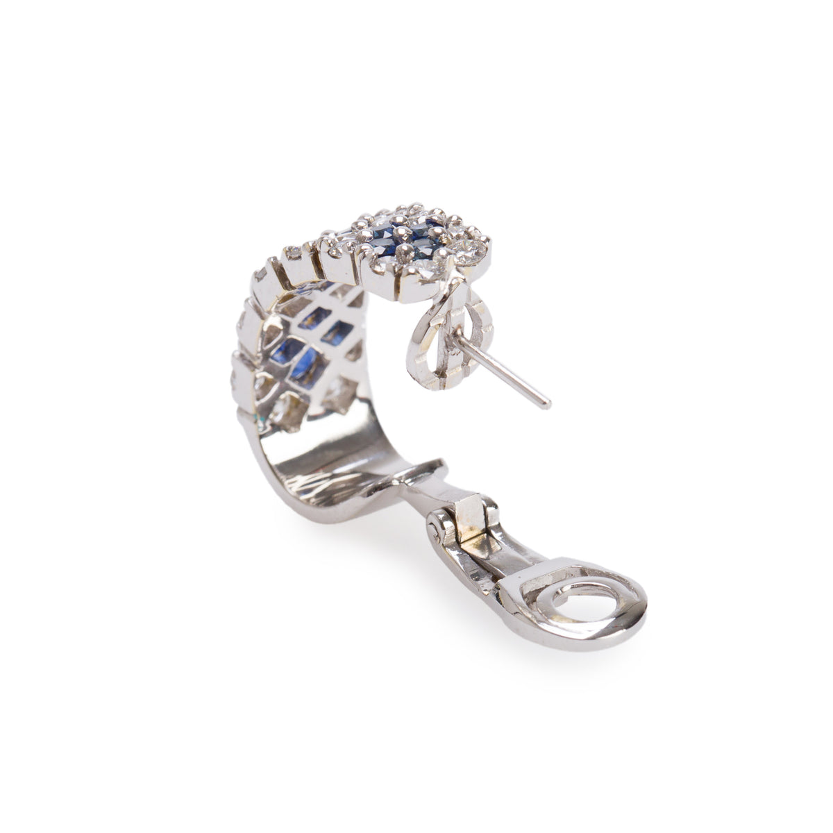 18k White Gold Blue Sapphire & Diamond Hoop Earrings