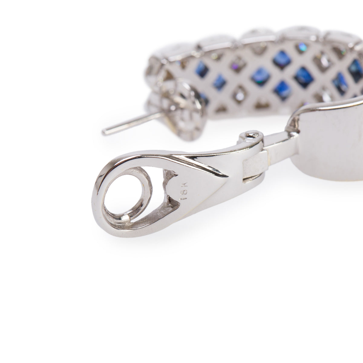 18k White Gold Blue Sapphire & Diamond Hoop Earrings