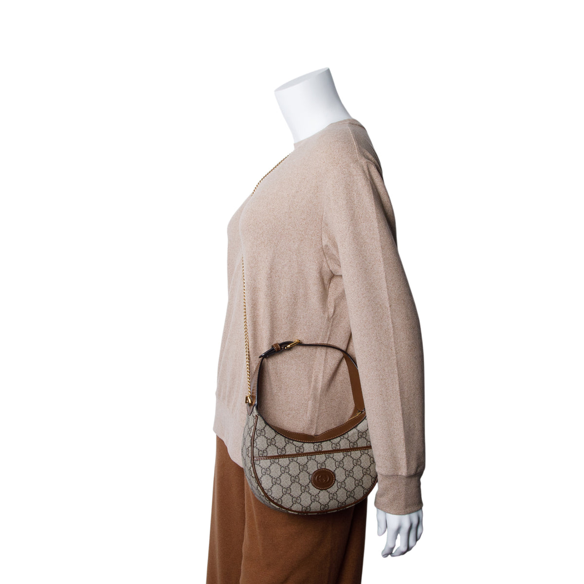 Gucci GG Supreme Monogram Mini Retro Interlocking G Half Moon Bag w/ Chain