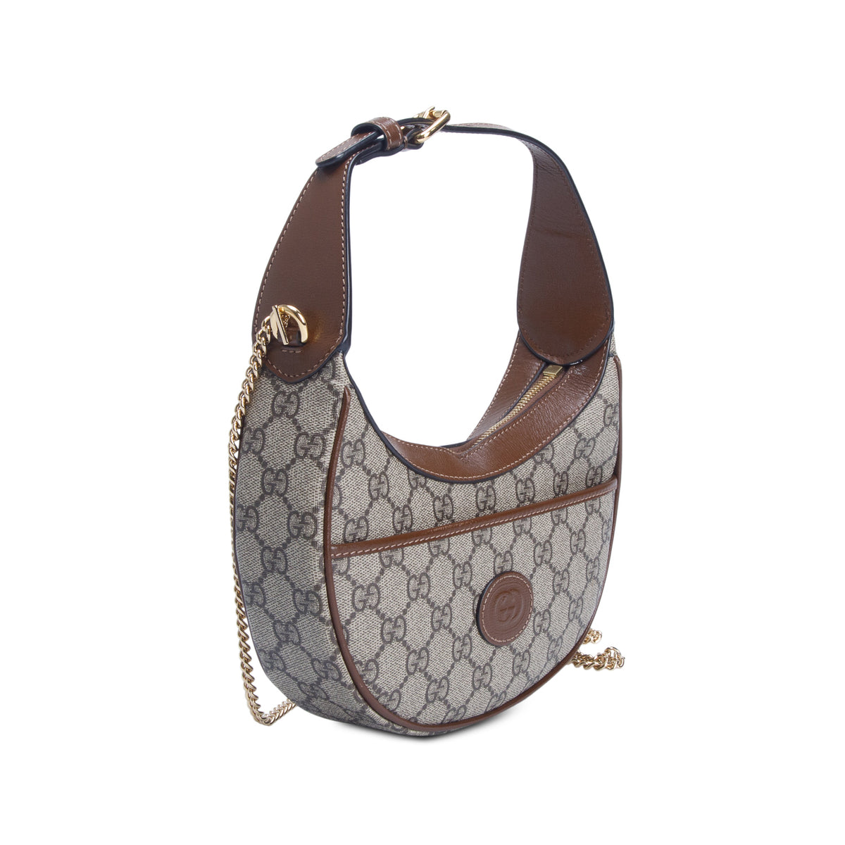 Gucci GG Supreme Monogram Mini Retro Interlocking G Half Moon Bag w/ Chain