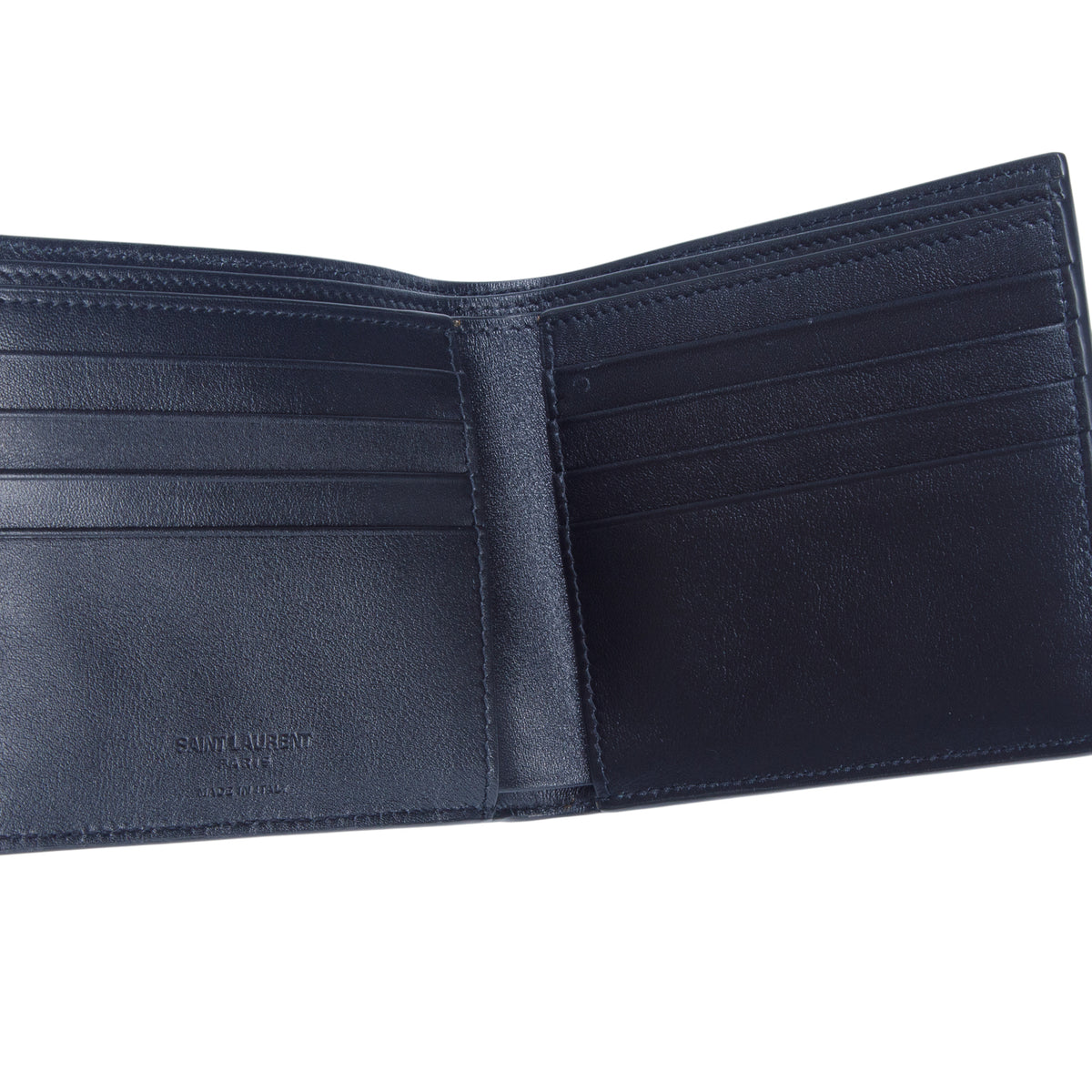 Saint Laurent 2023 Black Patent Leather Logo Bifold Wallet w/ Box