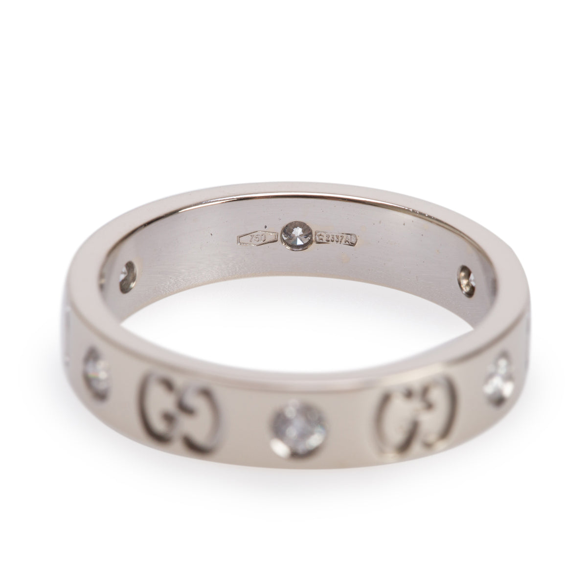 Gucci 18k White Gold Diamond Icon Ring, Size 11 5.5