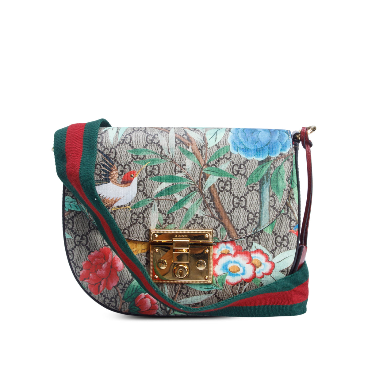 Gucci GG Supreme Monogram Tian Web Medium Padlock Messenger Shoulder Bag