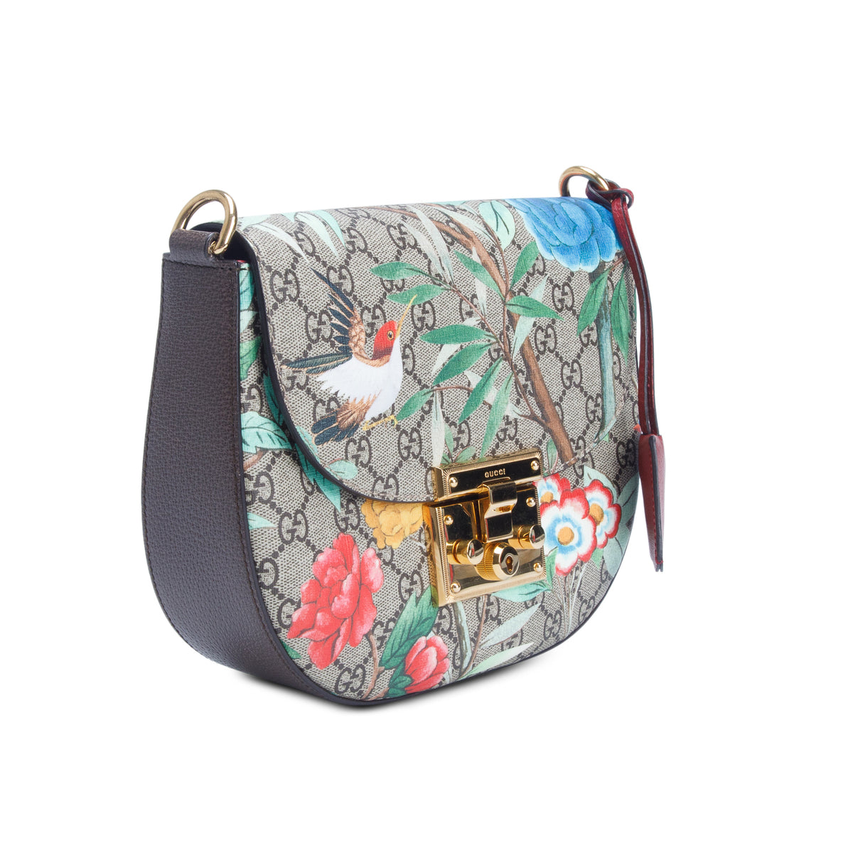 Gucci GG Supreme Monogram Tian Web Medium Padlock Messenger Shoulder Bag
