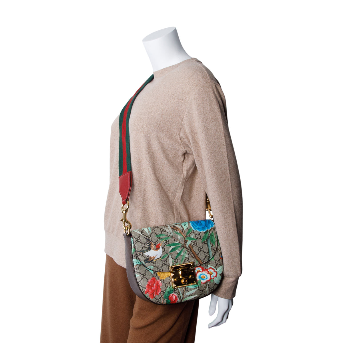 Gucci GG Supreme Monogram Tian Web Medium Padlock Messenger Shoulder Bag