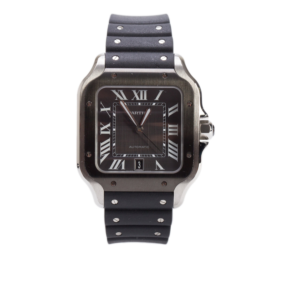 Cartier 2022 Stainless Steel & ADLC Santos de Cartier Automatic Watch, Large Model Grey Dial 4072 w/ Box, Papers & Extra Strap