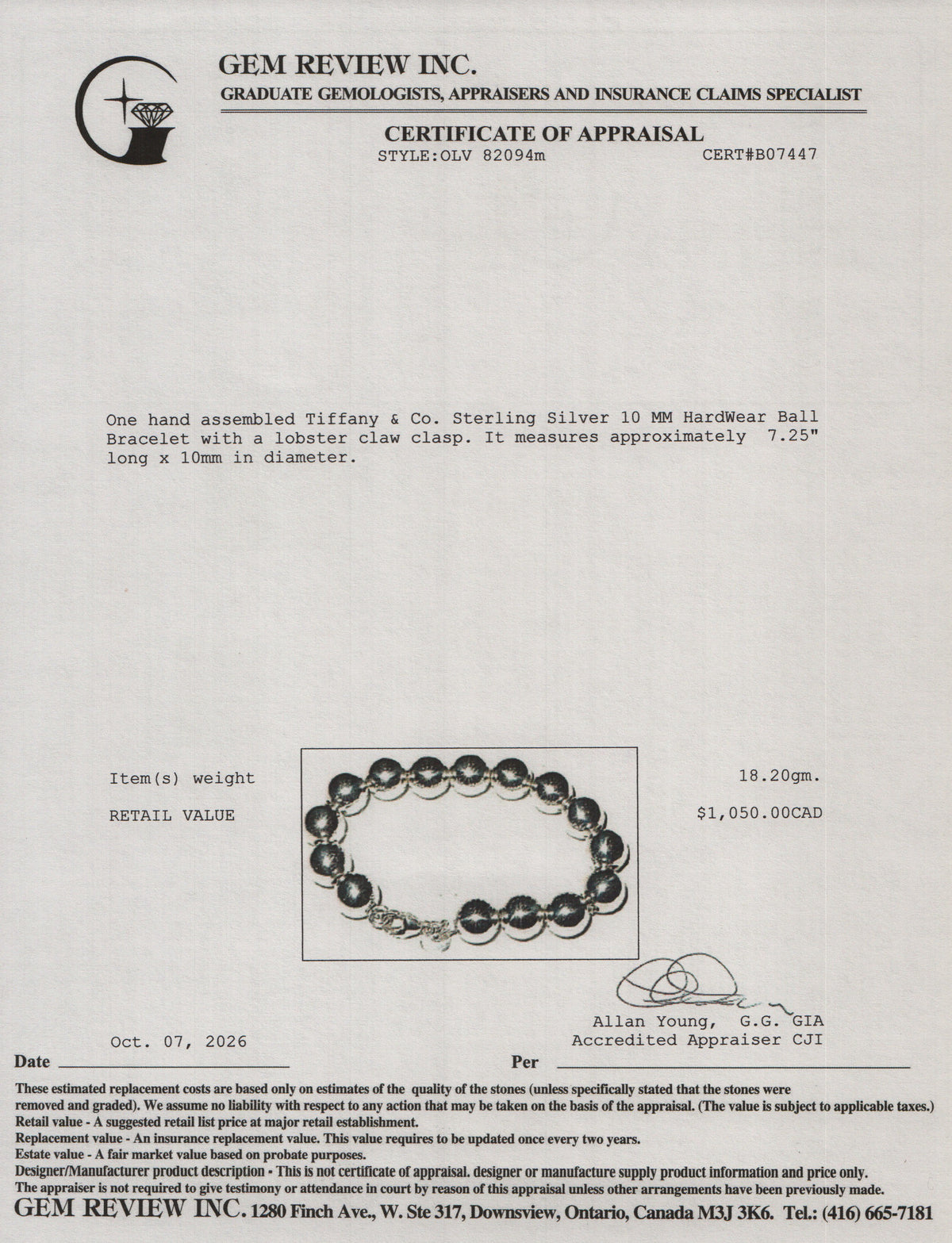 Tiffany & Co. Sterling Silver 10 MM HardWear Ball Bracelet