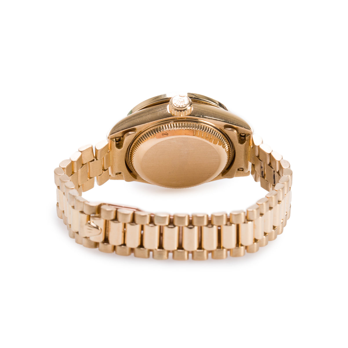 Rolex 18k Yellow Gold After Market Diamond Bezel Lady-Datejust President 26 MM Automatic Watch Silver Diamond Dial 69178