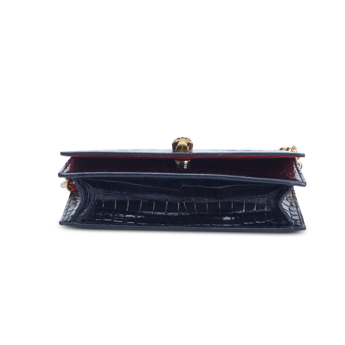 Alexander McQueen Black Glazed Calfskin Croc Embossed Small Skull Shoulder Bag