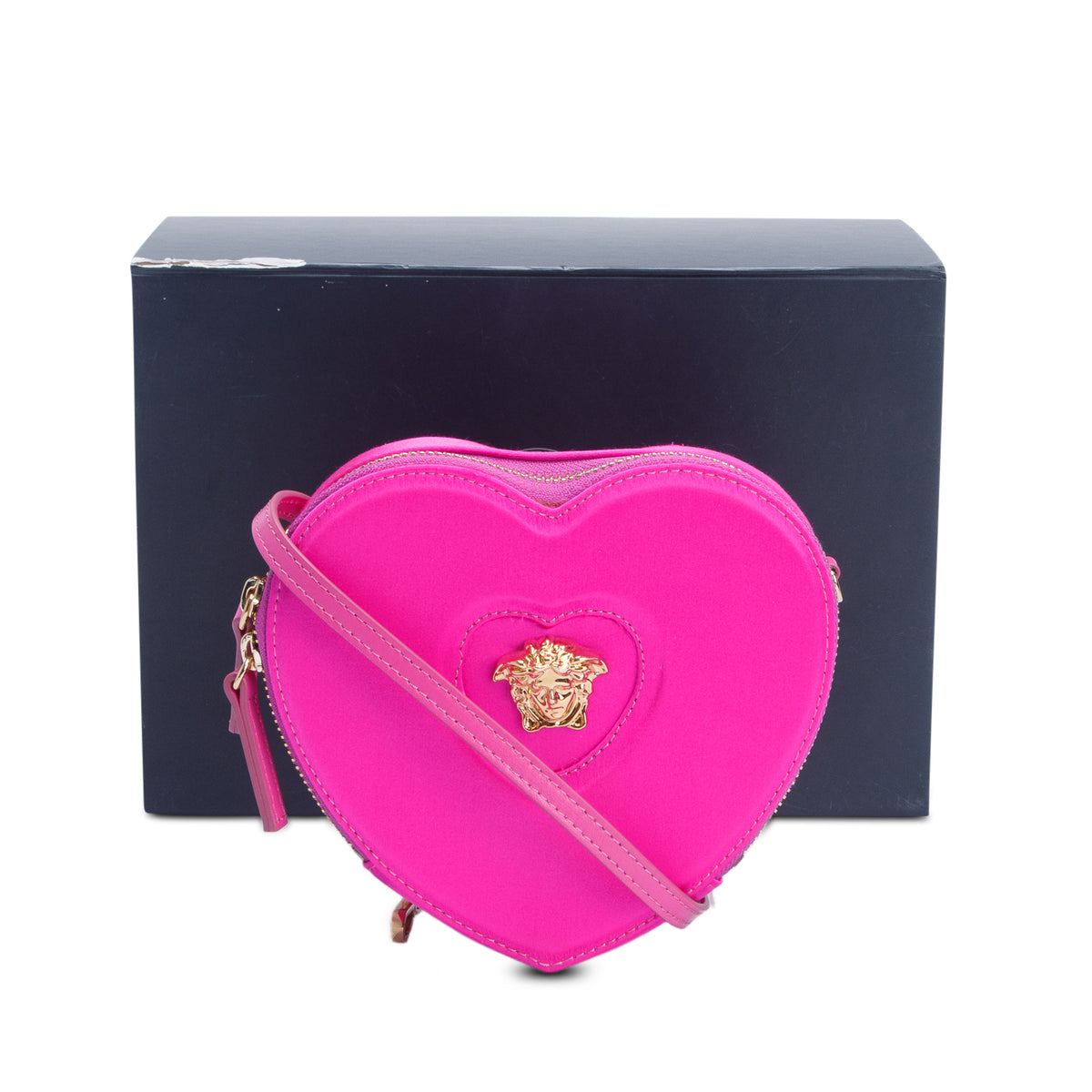 Versace Pink Satin Medusa Heart Bag w/ Box