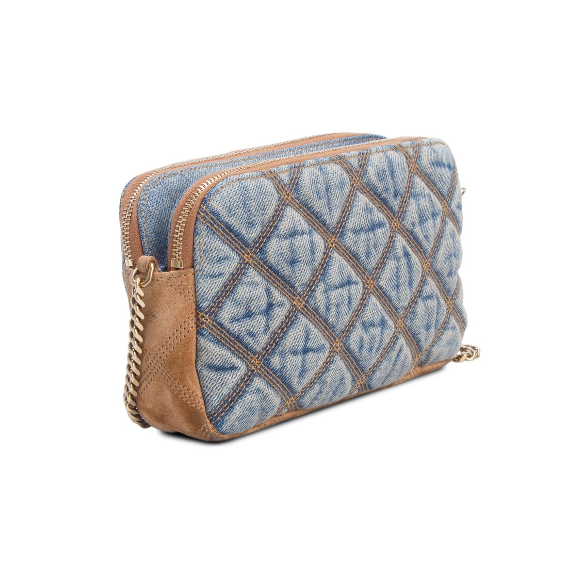 Saint Laurent 2020 Suede Denim Quilted Mini Becky Double Zip Bag