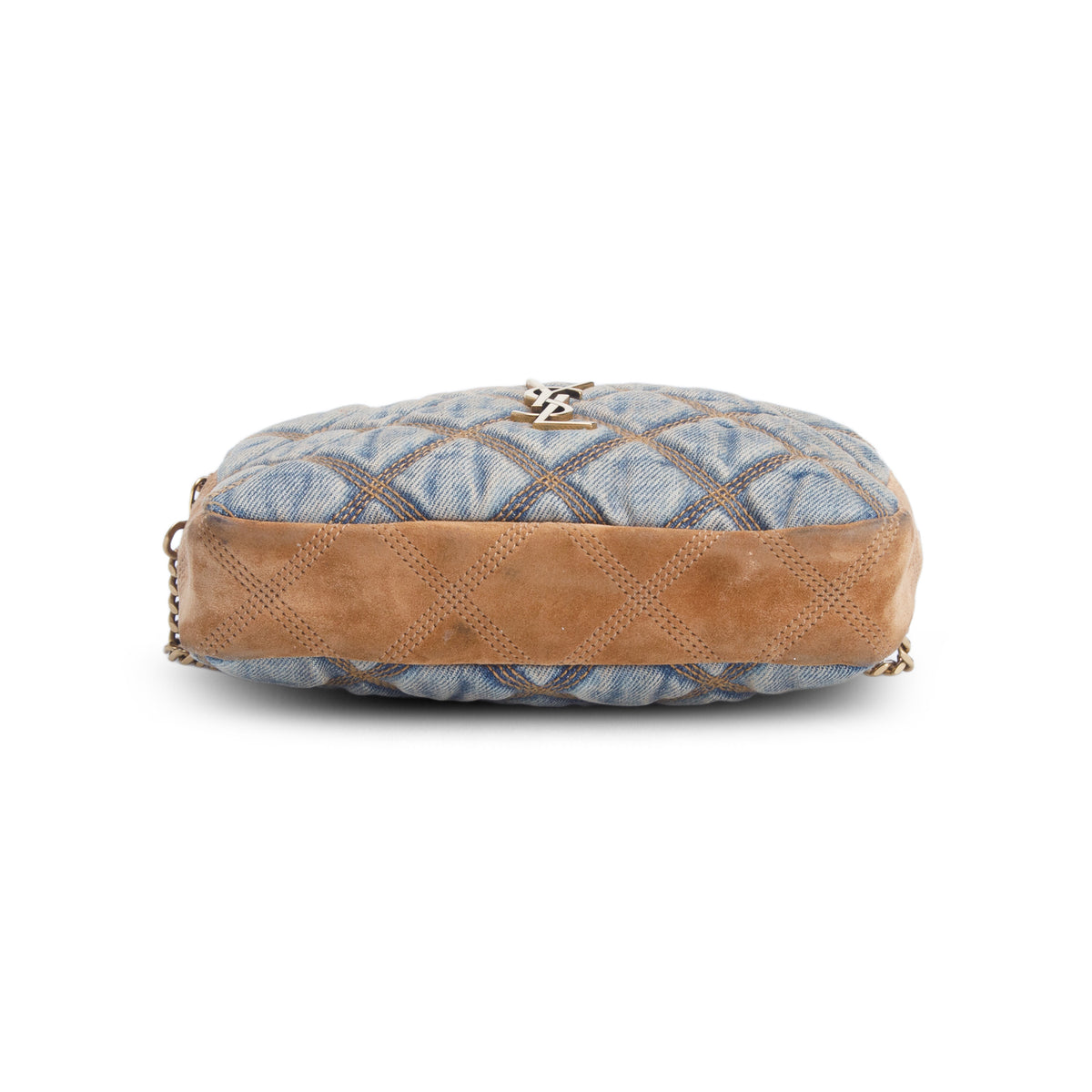 Saint Laurent 2020 Suede Denim Quilted Mini Becky Double Zip Bag