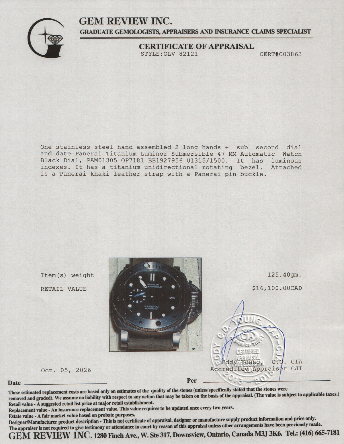 Panerai Titanium Luminor Submersible 47 MM Automatic Watch Black Dial PAM01305 w/ Box