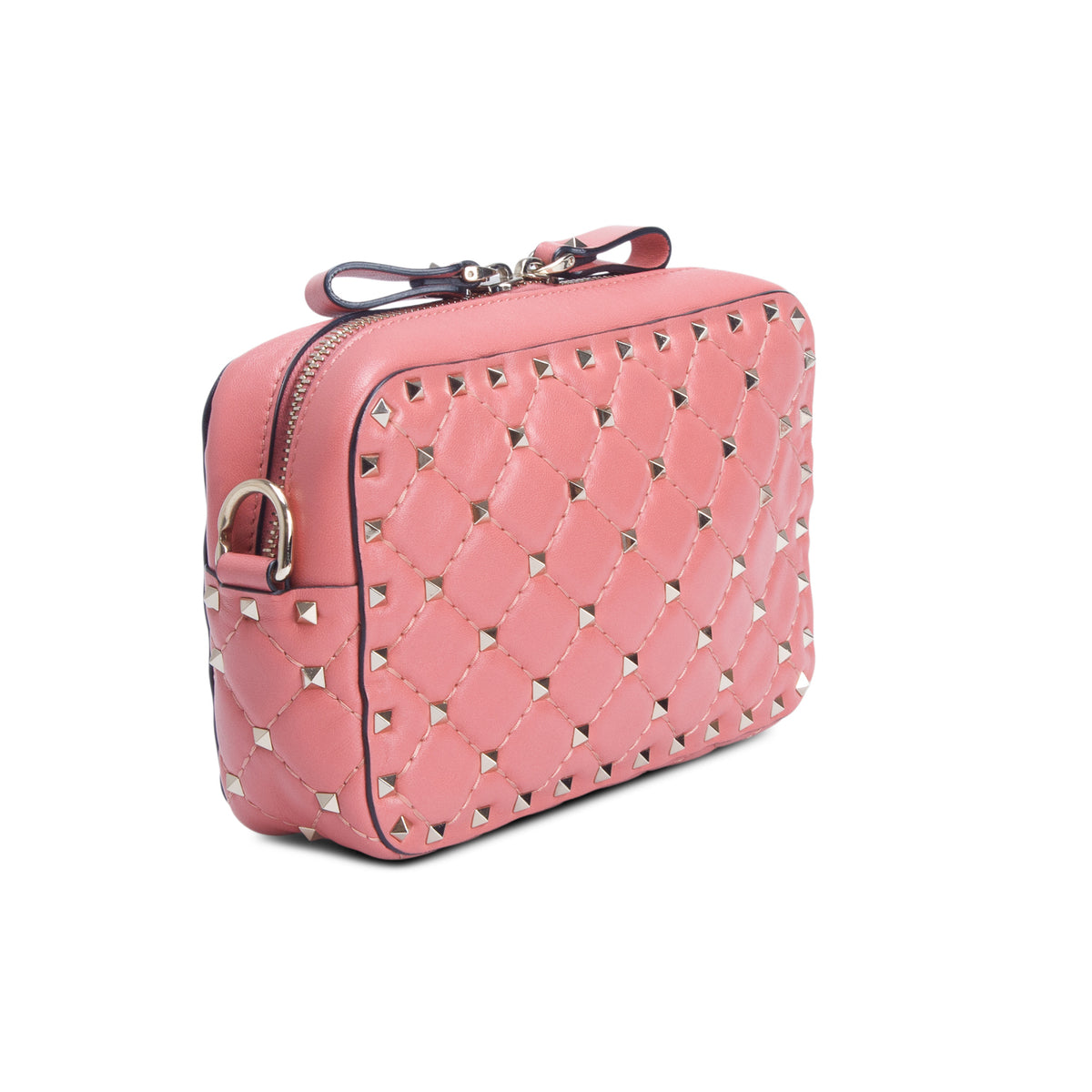 Valentino Pink Nappa Rockstud Spike Camera Crossbody Bag