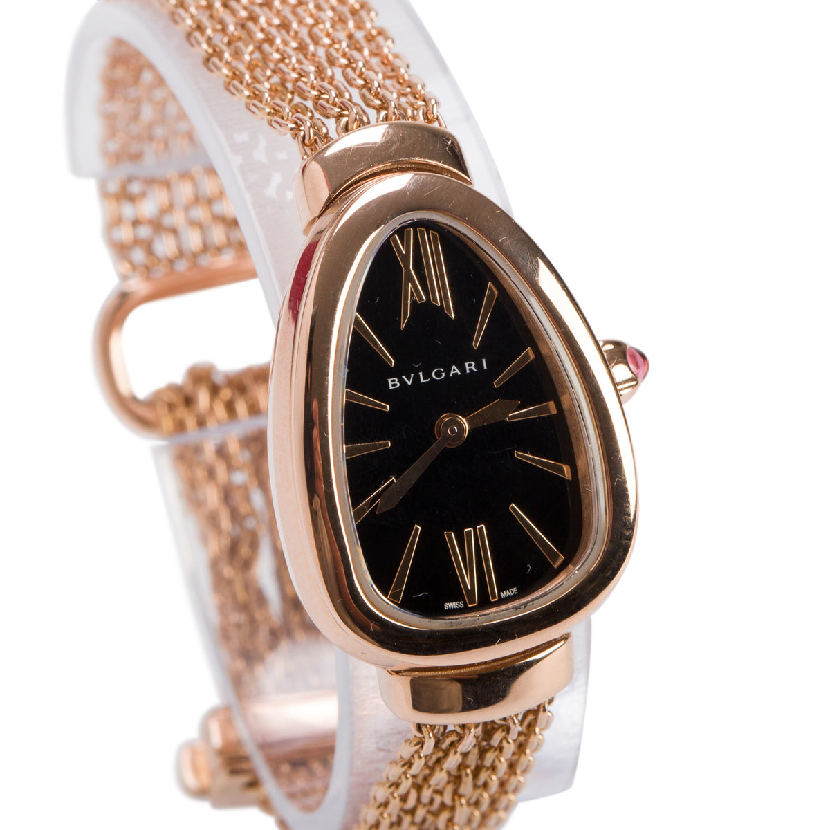 BVLGARI 18k Rose Gold Serpenti Quartz Watch Black Dial w/ Box & Papers