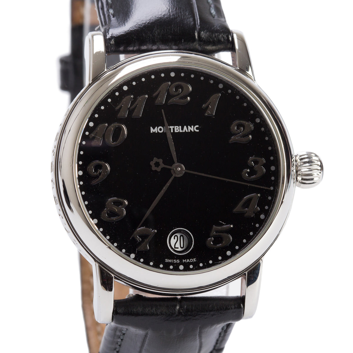 Montblanc Stainless Steel Star 36 MM Quartz Watch Black Dial 7042