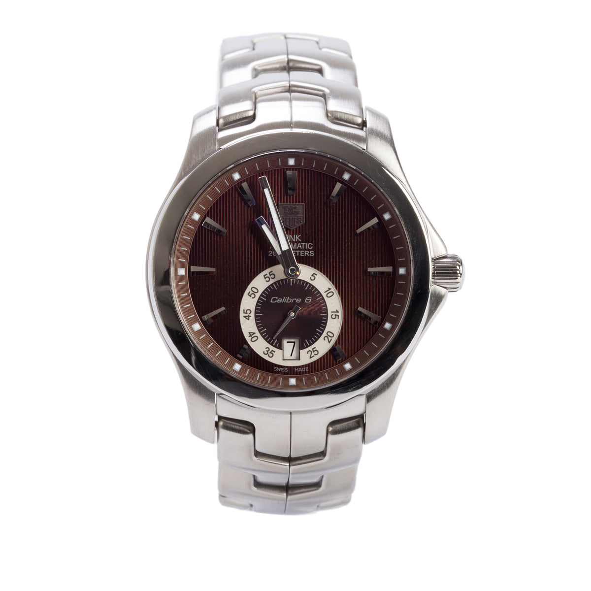 Tag Heuer Stainless Steel Link Calibre 6 39 MM Automatic Watch Brown Dial WJF211C