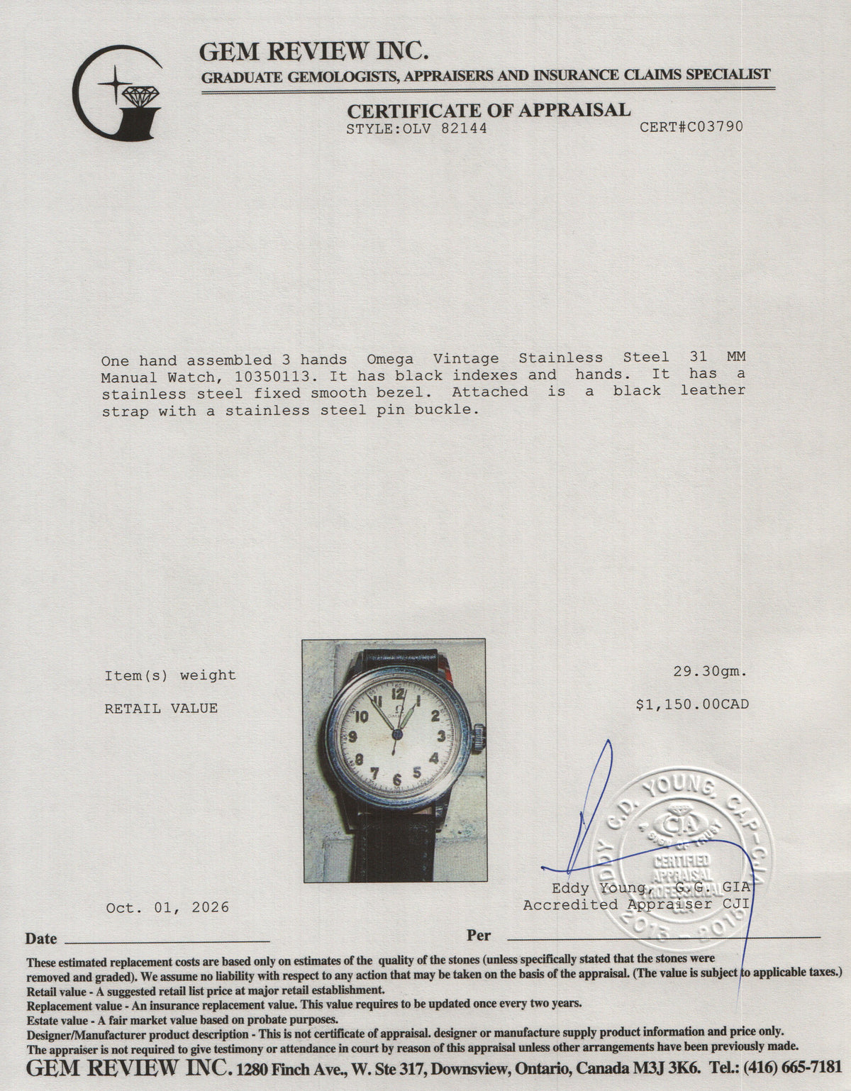 Omega Vintage Stainless Steel 31 MM Manual Watch