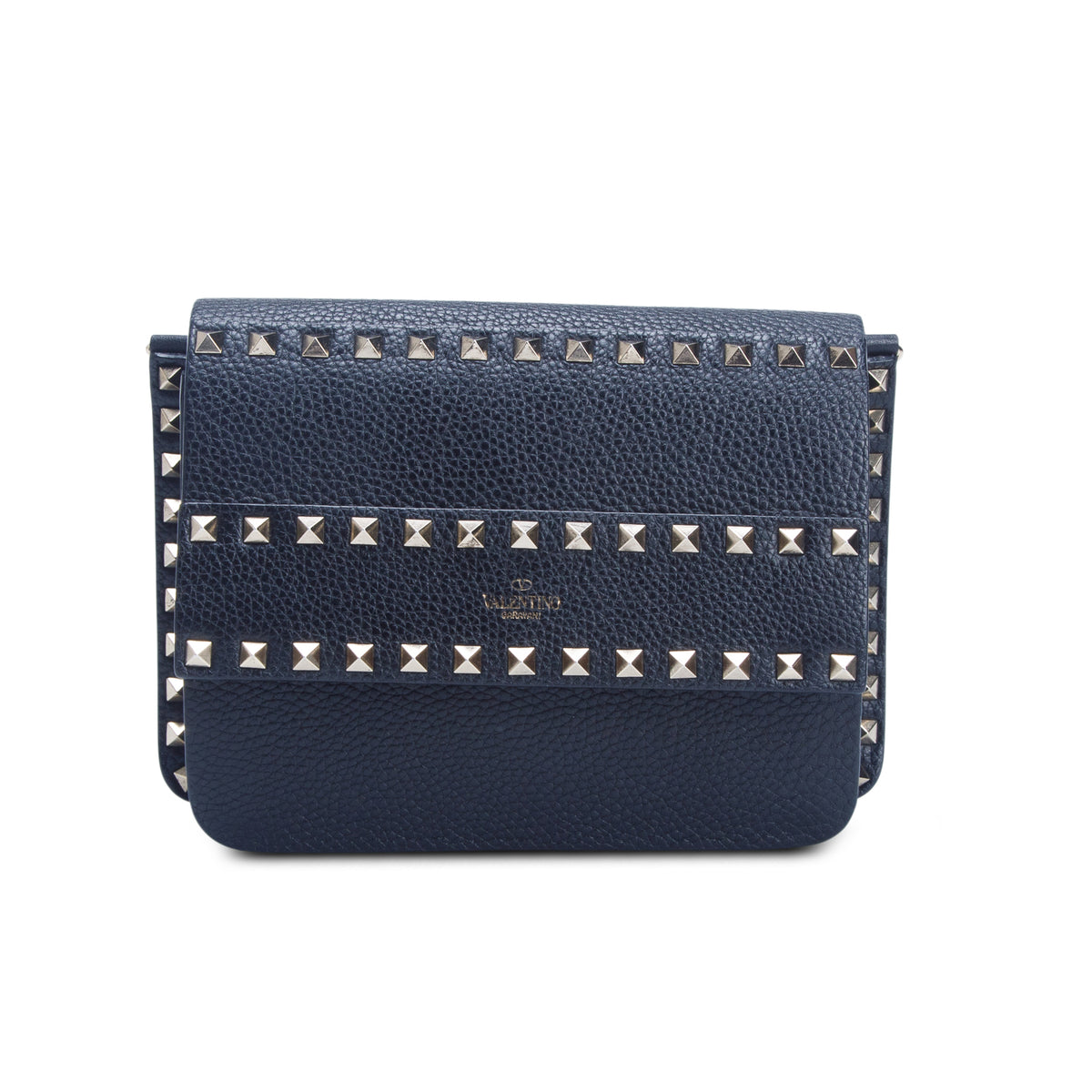 Valentino Black Vitello Rockstud Side Slip Crossbody