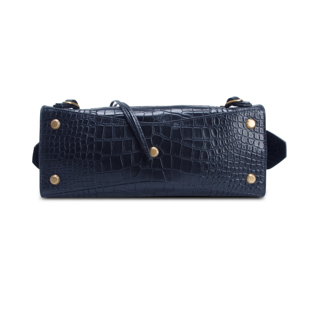 Balenciaga Black Shiny Calfskin Croc Embossed Neo Classic S City w/ Strap