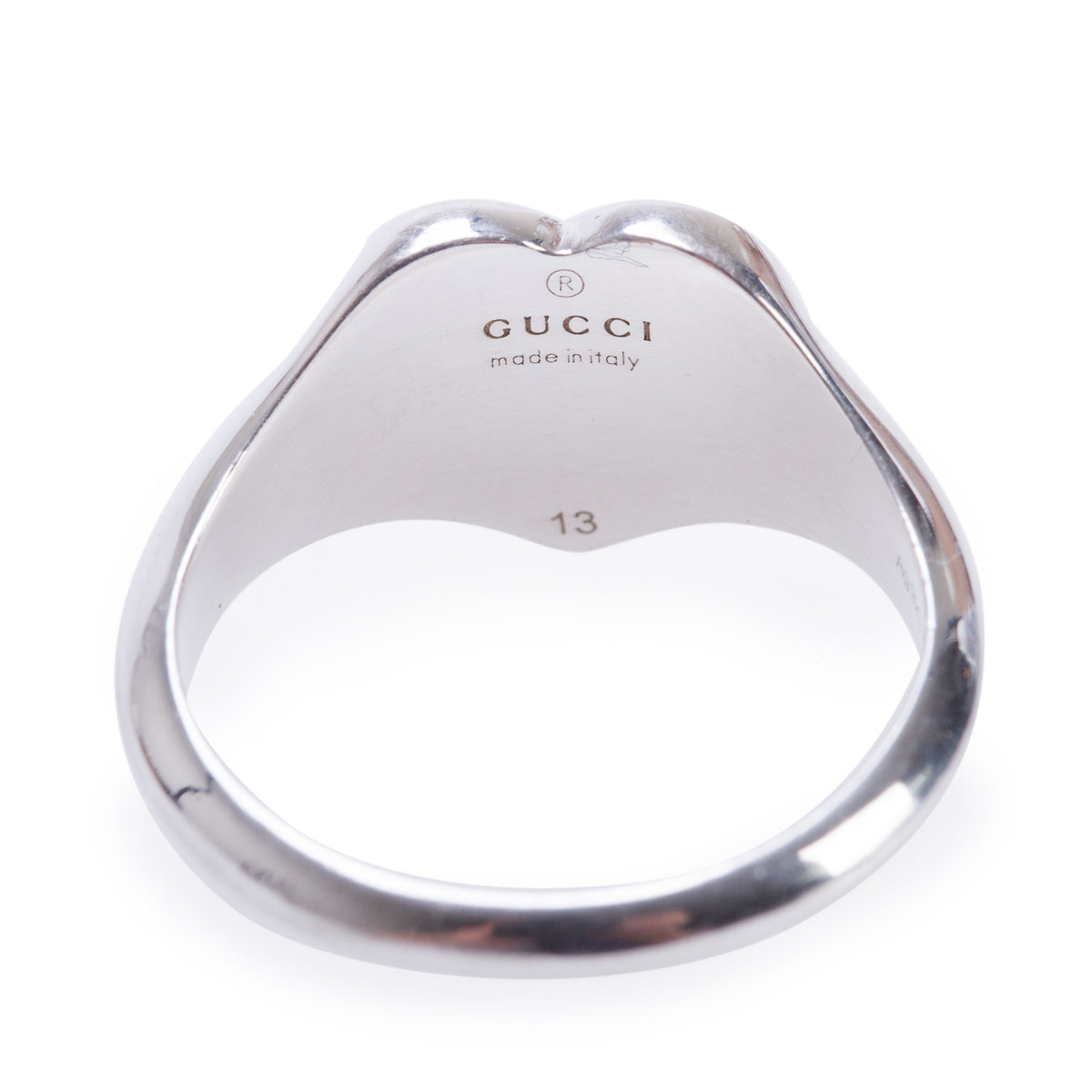 Gucci Sterling Silver Red Enamel Interlocking G Heart Signet Ring, Size 13 6.5