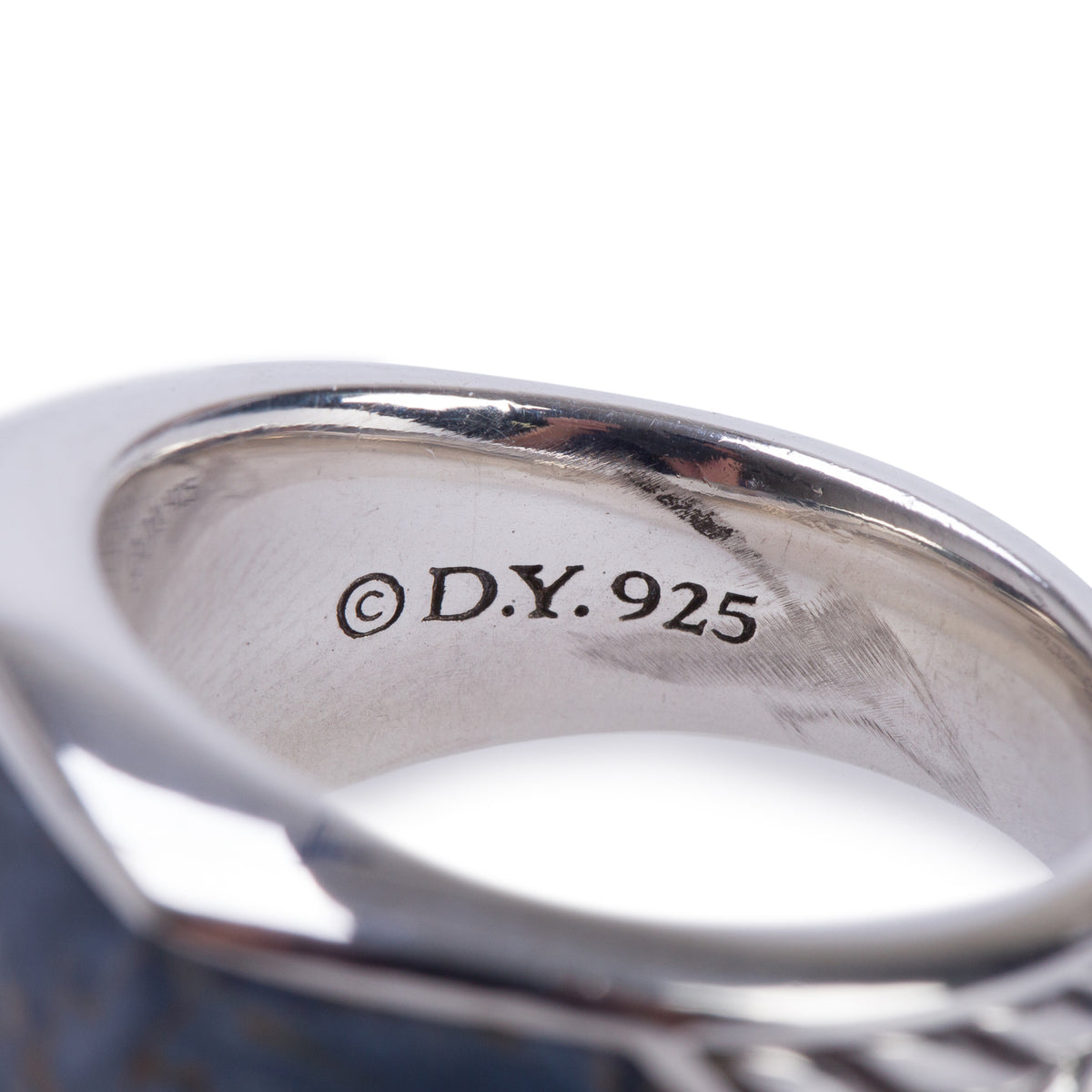 David Yurman Sterling Silver Exotic Stone Three Sided Signet Ring with Pietersite, Size 10