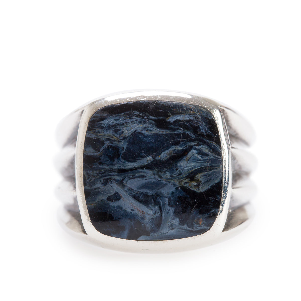 David Yurman Sterling Silver Exotic Stone Signet Ring with Pietersite, Size 10