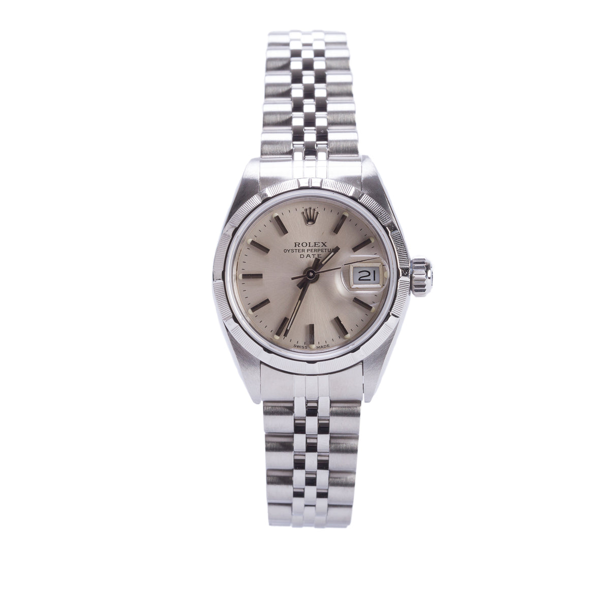 Rolex Stainless Steel Oyster Perpetual Date 26 MM Automatic Watch Silver Dial 69190 w/ Service Papers