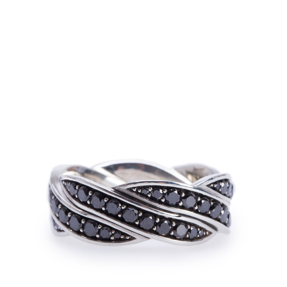 David Yurman Sterling Silver Black Diamond DY Helios 9 MM Band Ring, Size 9