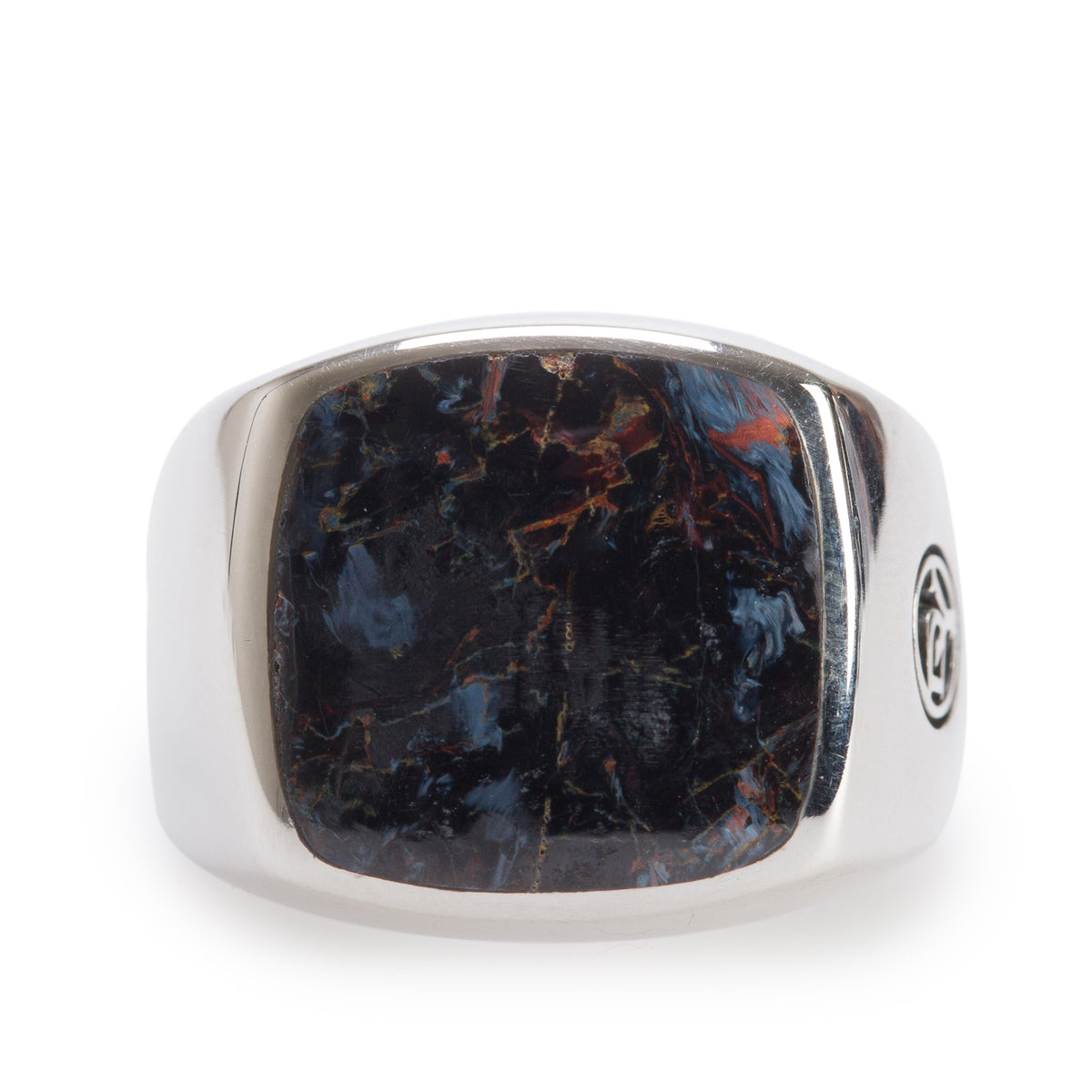 David Yurman Sterling Silver Exotic Stone Pietersite Signet Ring, Size 8