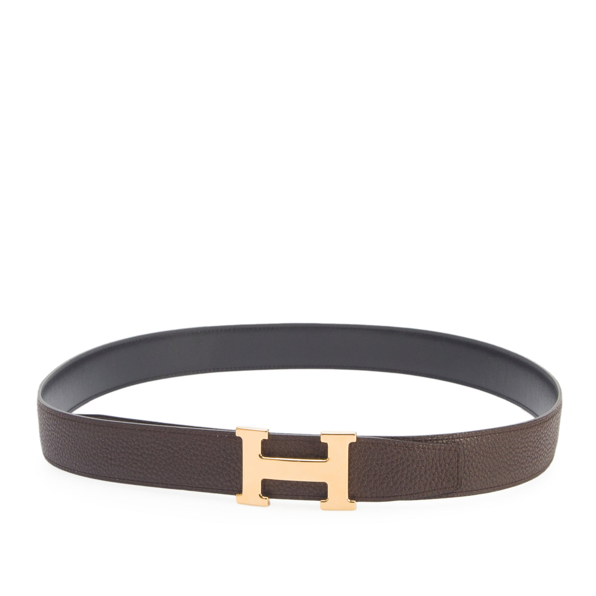 Hermes Noir/Chocolat Box/Togo Reversible Leather 32 MM H Buckle Belt Kit, Size 95 w/ Box & Receipt