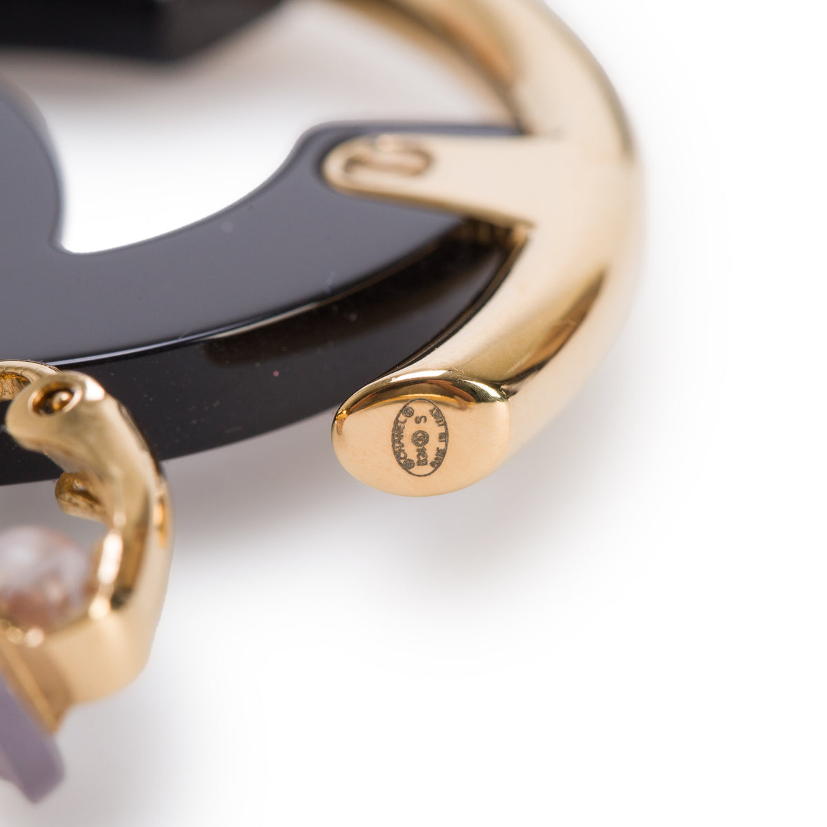 Chanel 2024 Gold Plated Black Resin CC Hoop Earrings w/ Box