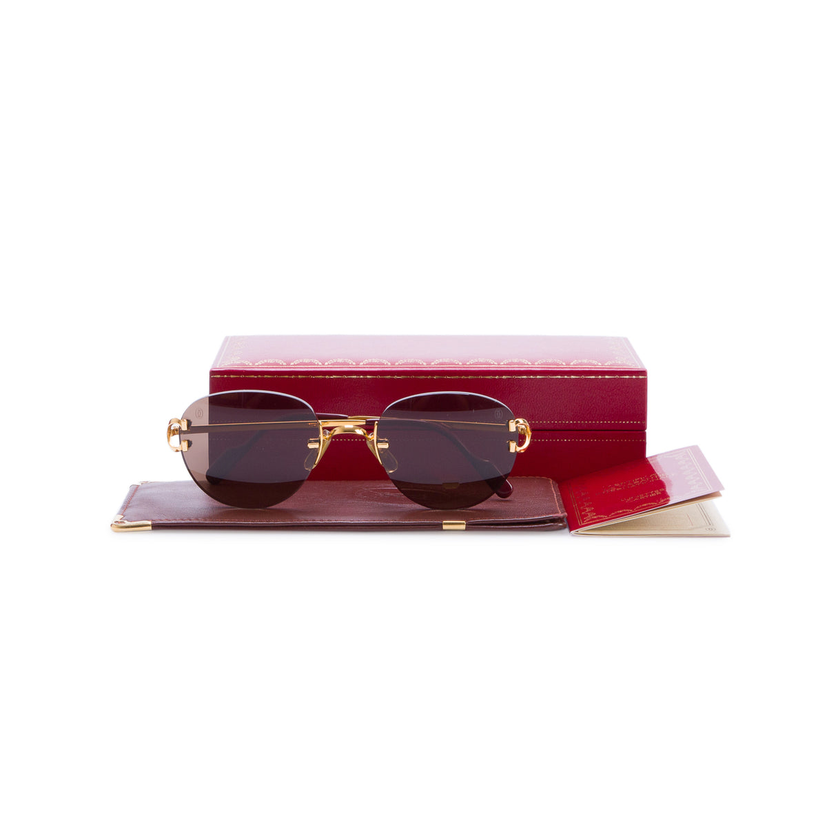 Cartier Rimless Round Classic C Motif Sunglasses w/ Box & Case