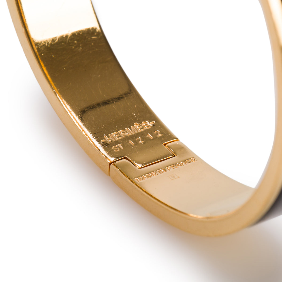 Hermes Gold Plated Black Enamel 12 MM Clic H Bracelet w/ Box