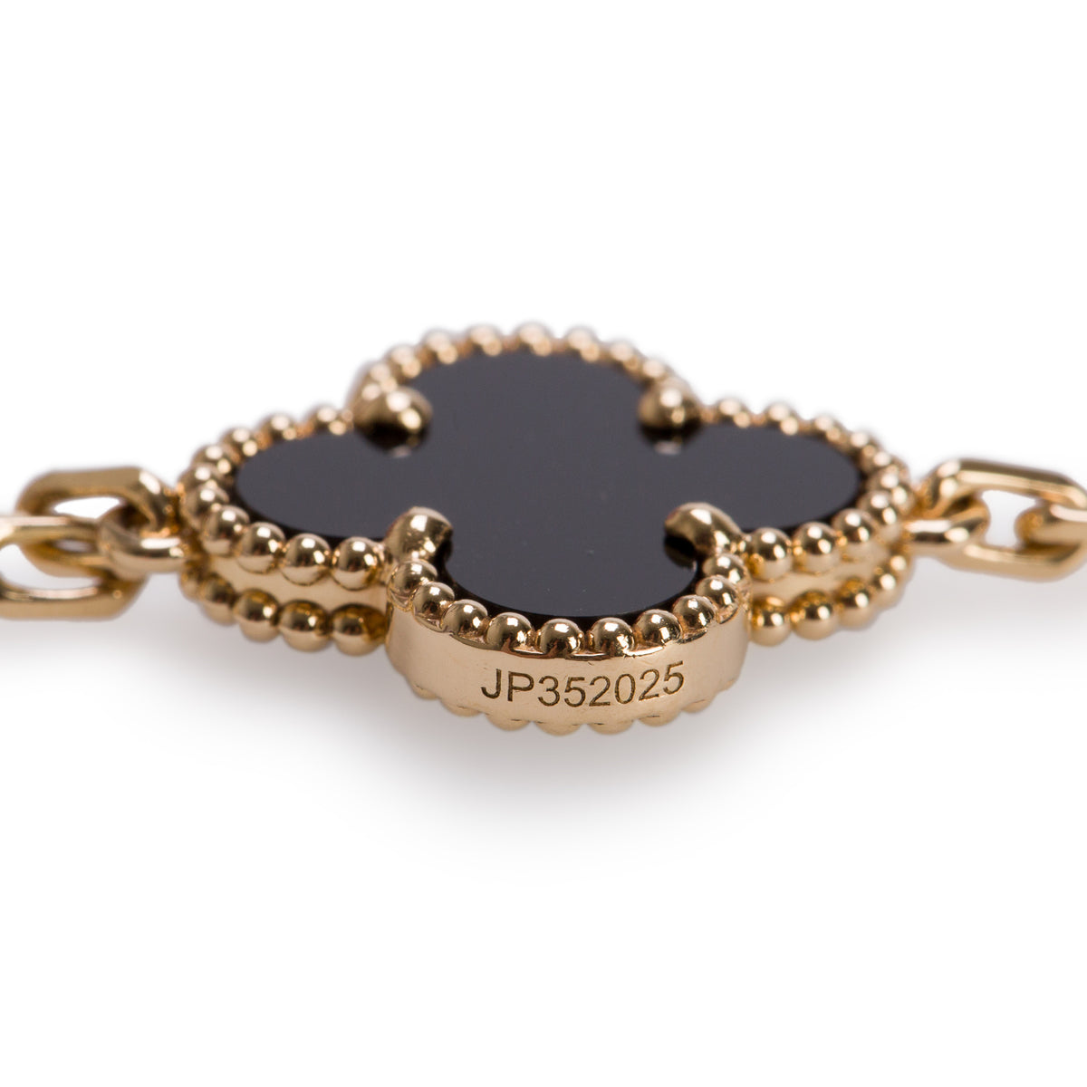 Van Cleef & Arpels 2025 18k Yellow Gold Vintage Alhambra 5 Motif Onyx Bracelet w/ Pouch, Receipt & Certificate