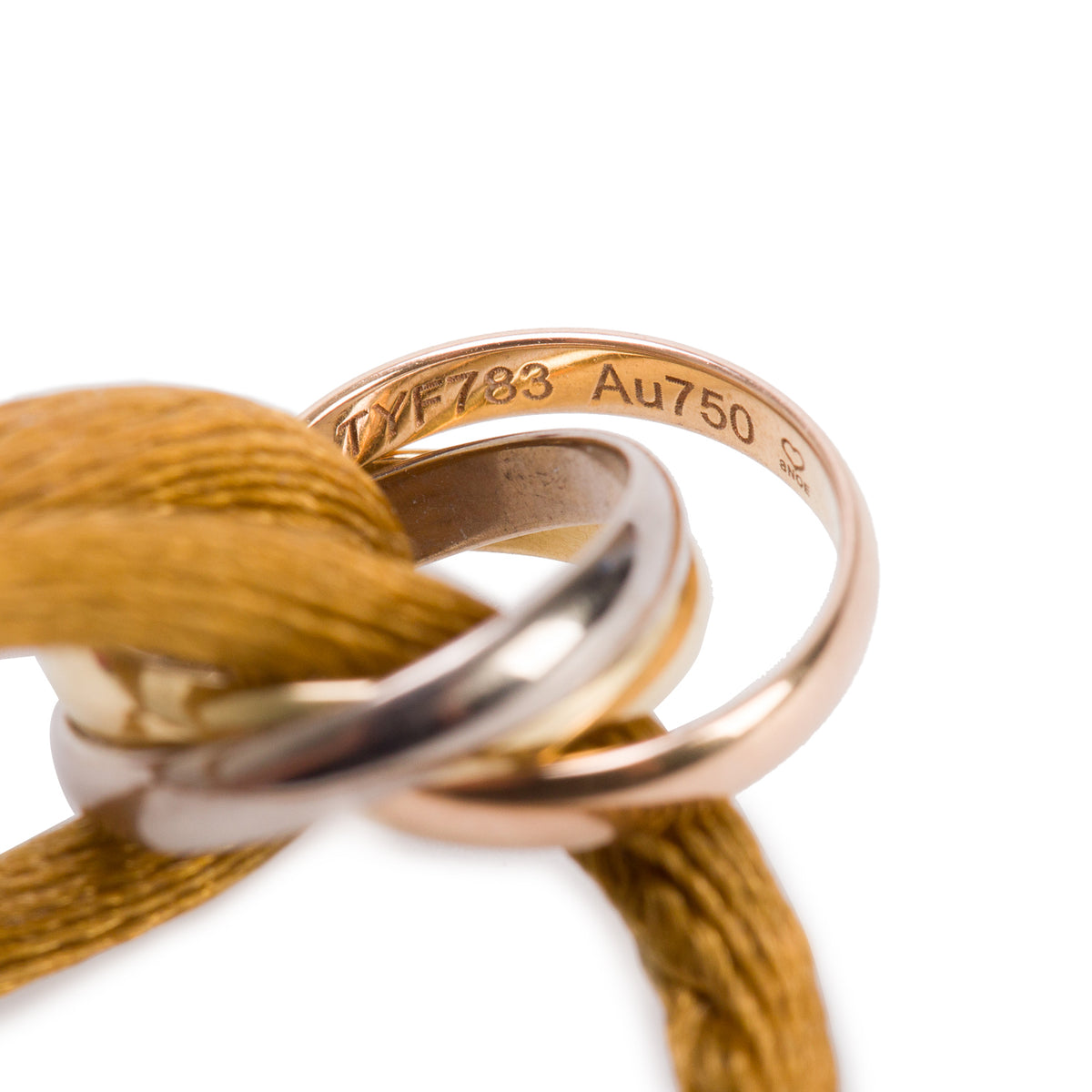 Cartier 2023 18k White, Yellow & Rose Gold Trinity Brown Cord Bracelet w/ Box & Certificate