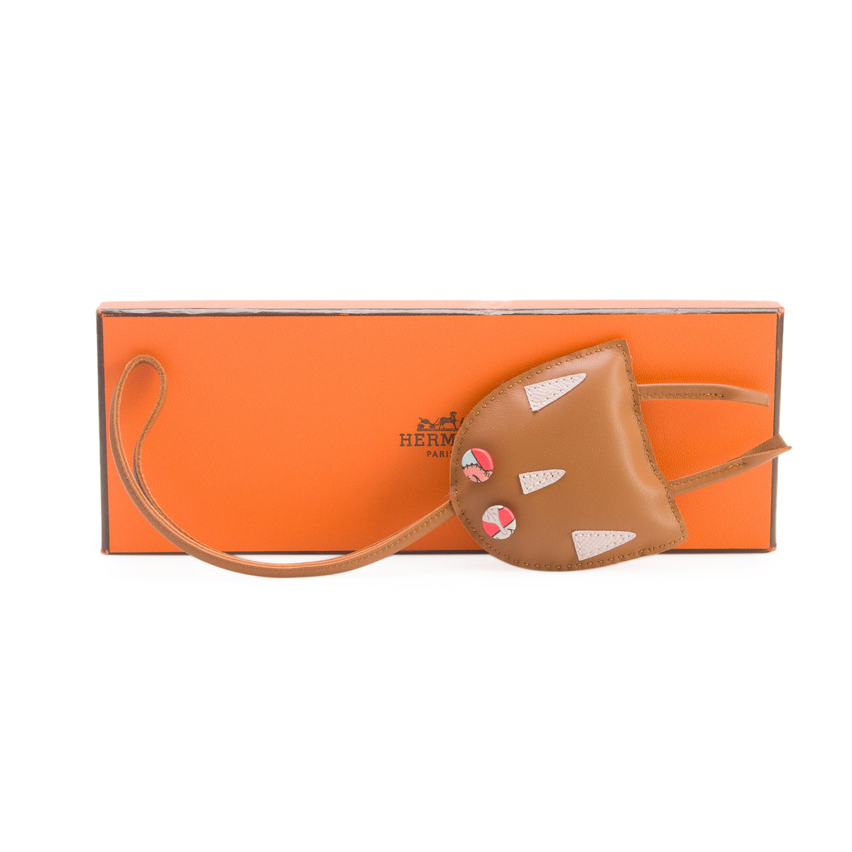 Hermes Gold Milo Lambskin Silk Button Petit H Hibouton Bag Charm w/ Box