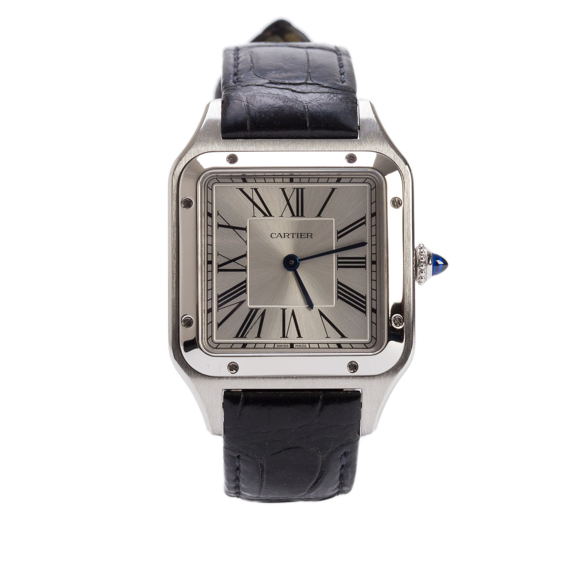 Cartier 2024 Stainless Steel Santos Dumont Watch, Silver Dial Large Model 4240 w/ Box & Papers