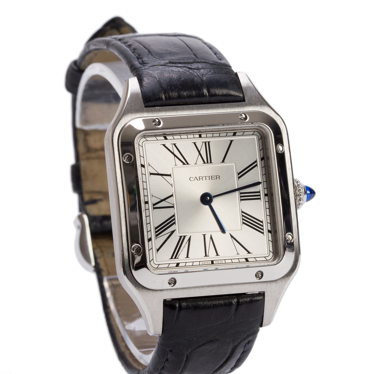 Cartier 2024 Stainless Steel Santos Dumont Watch, Silver Dial Large Model 4240 w/ Box & Papers