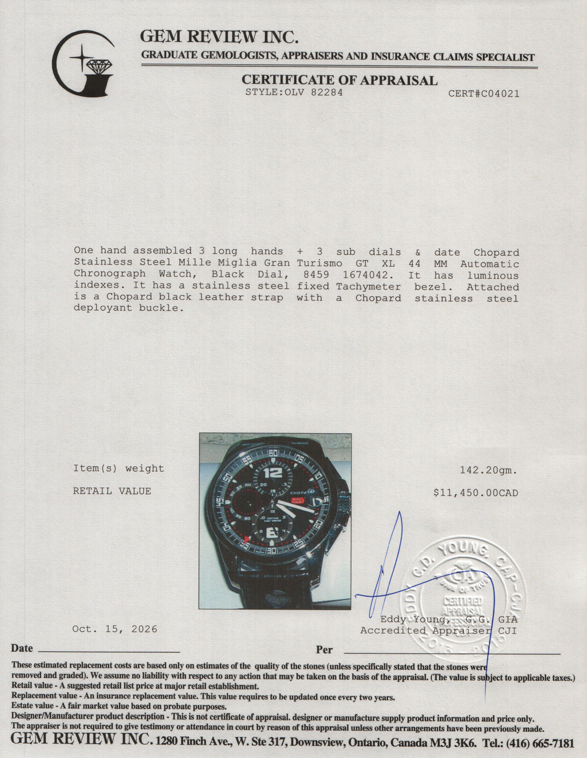 Chopard 2022 Stainless Steel Mille Miglia Gran Turismo GT XL 44 MM Automatic Chronograph Watch Black Dial w/ Box & Papers