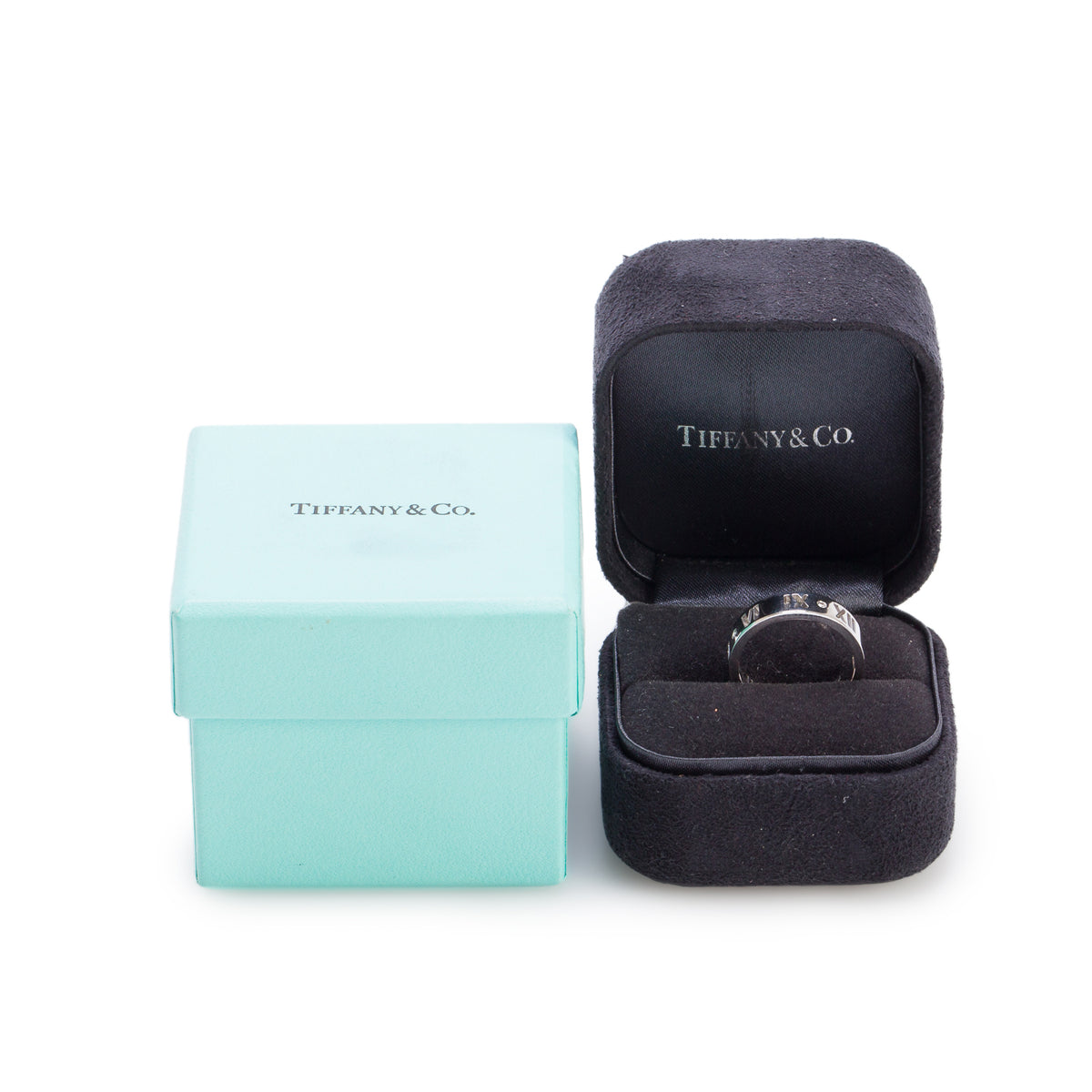 Tiffany & Co. 18k White Gold & Diamond Atlas Pierced 5 MM Band Ring, Size 5.75 w/ Box