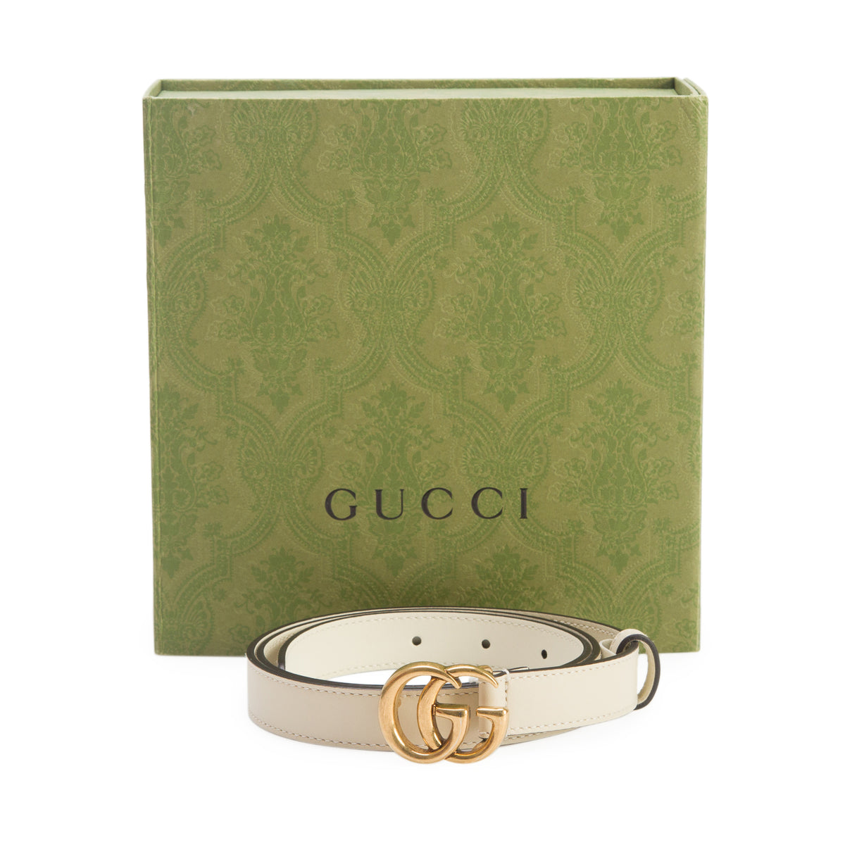 Gucci White Leather GG Marmont Thin Belt, 85 34 w/ Box