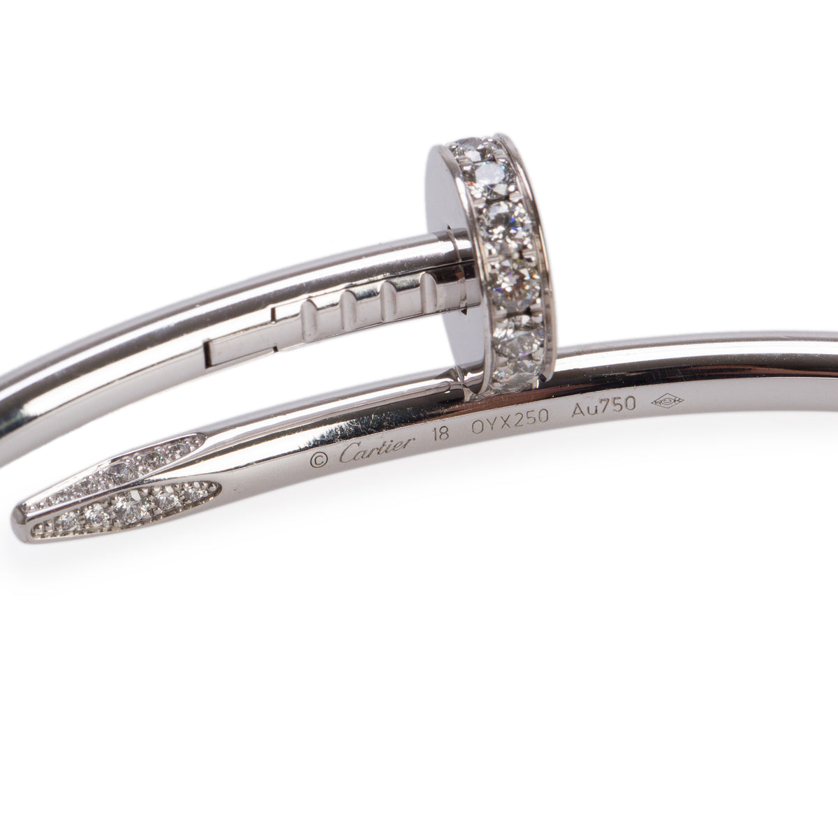 Cartier 2022 18k White Gold Juste Un Clou Diamond Bracelet, Classic Model, Size 18 w/ Certificate