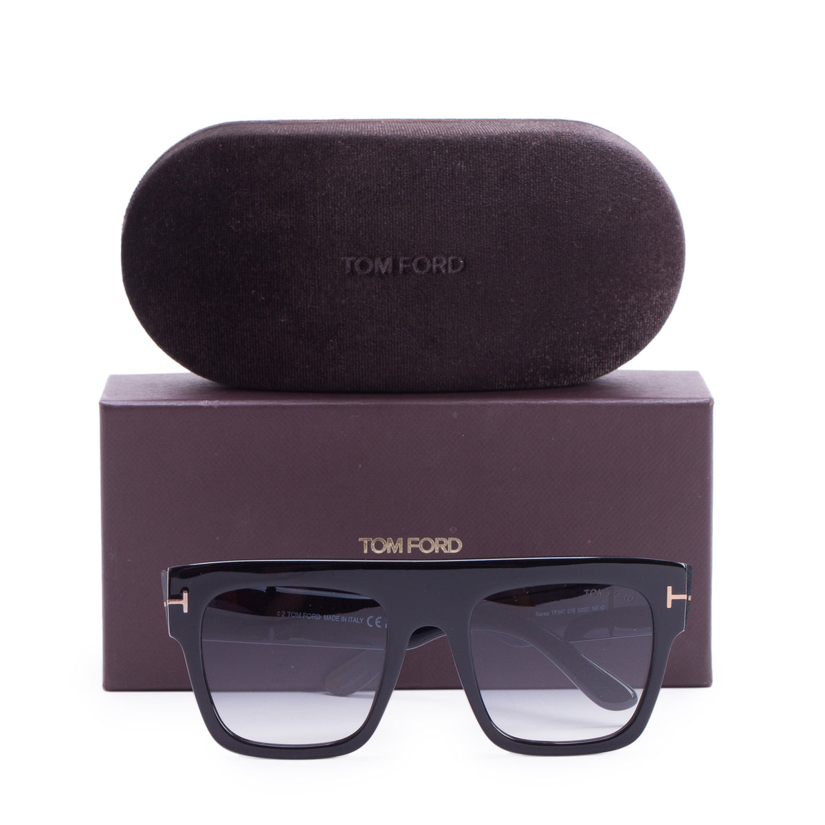 Tom Ford TF847 Black Acetate Renee Square Sunglasses w/ Box & Case