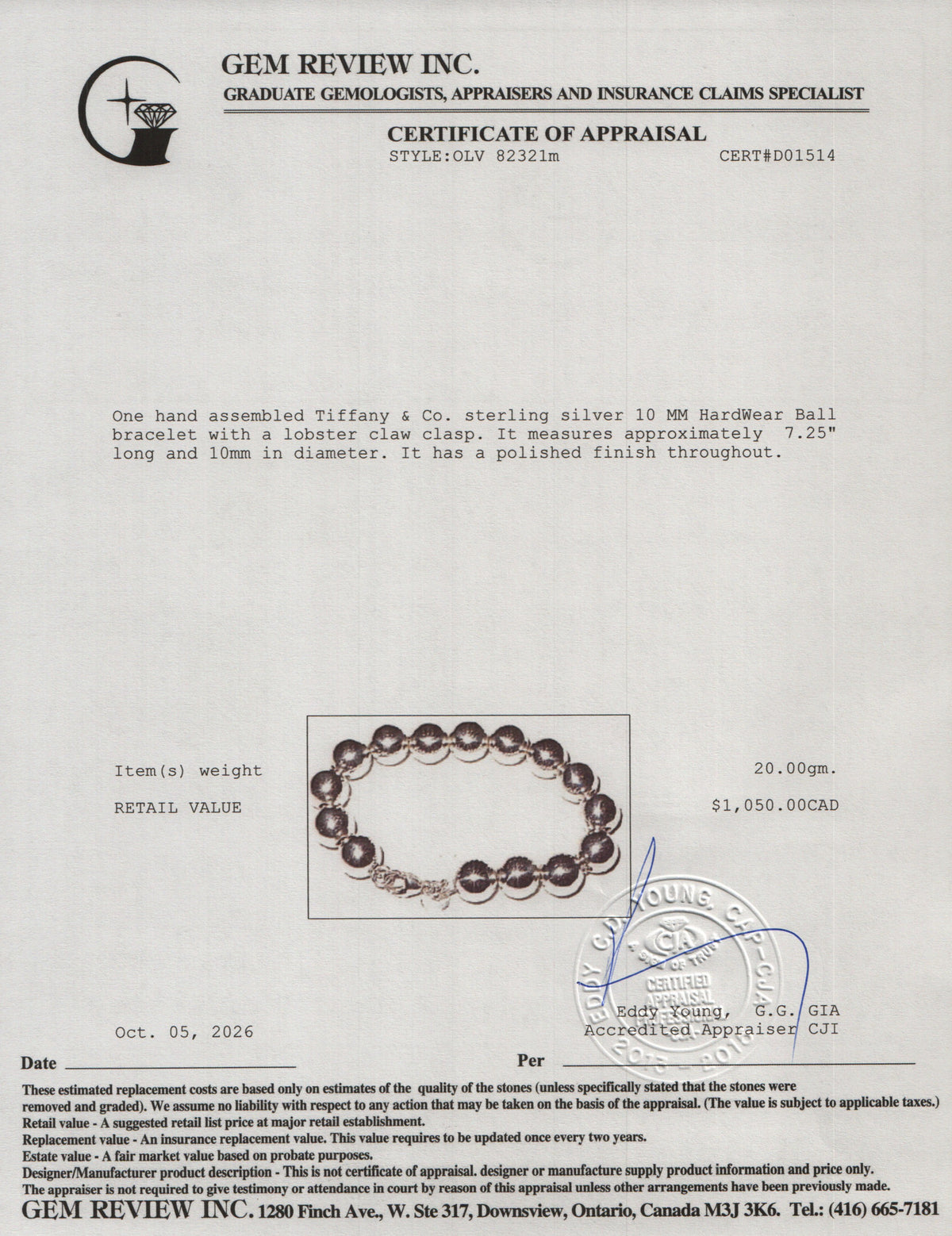 Tiffany & Co. Sterling Silver 10 MM HardWear Ball Bracelet