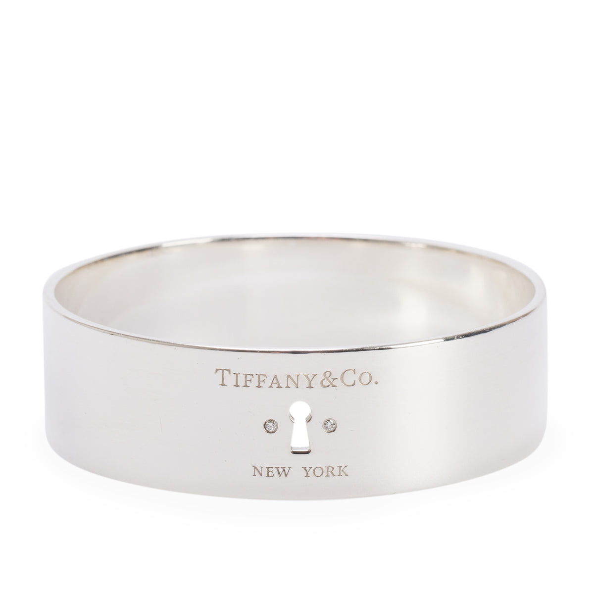 Tiffany & Co. Sterling Silver Diamond Lock Wide Bangle Bracelet