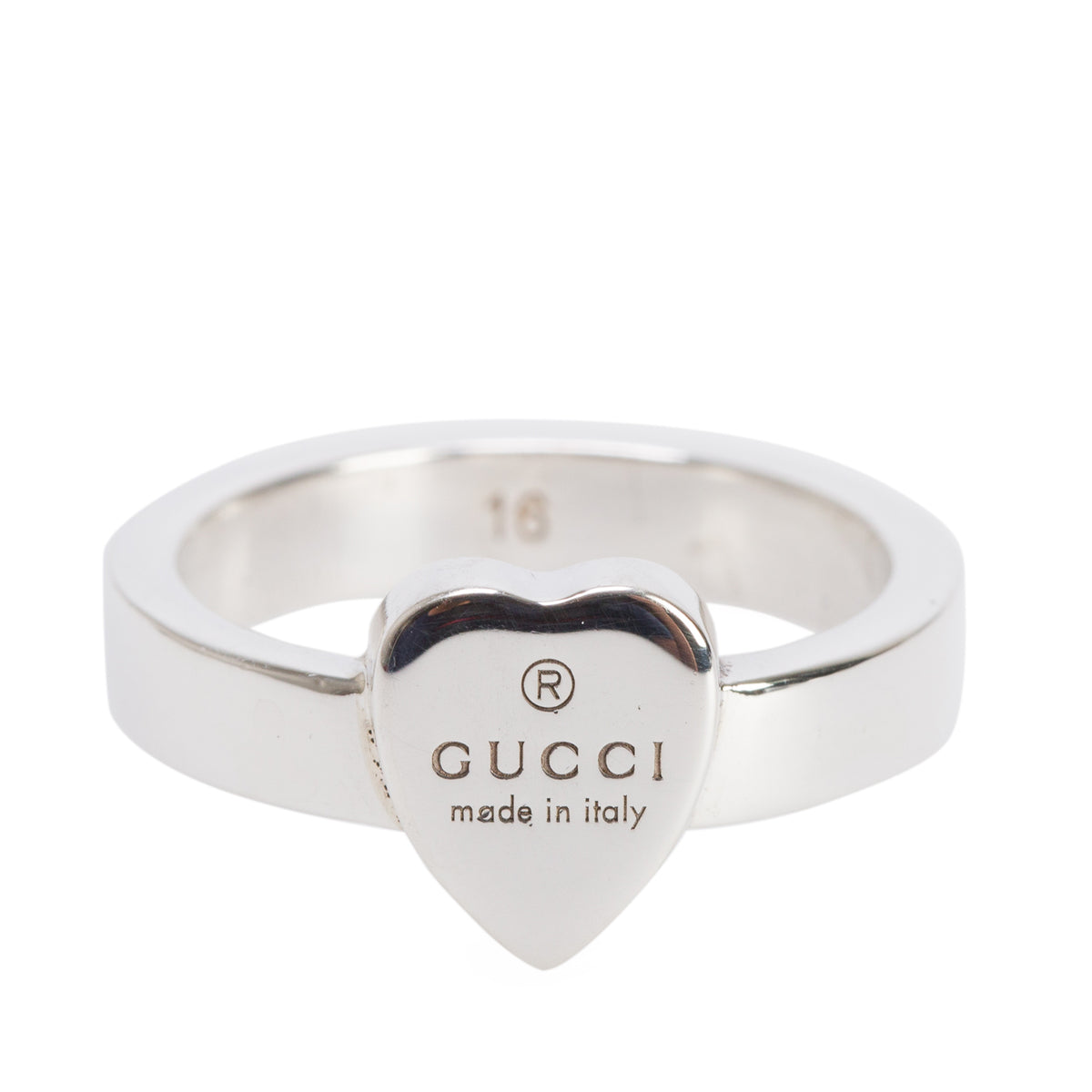 Gucci Sterling Silver Trademark Heart Ring, Size 16 7.5